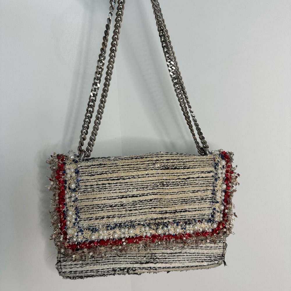 Zara Tweed Pearl Embellished Bag
